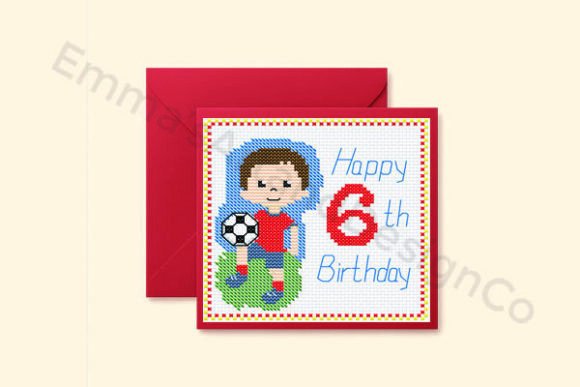 Soccer 6th Birthday Card Cross Stitch
